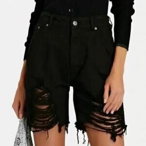 Ser.O.Ya Sammy Mid Rise Vintage Distressed Denim Shorts Black Size 24